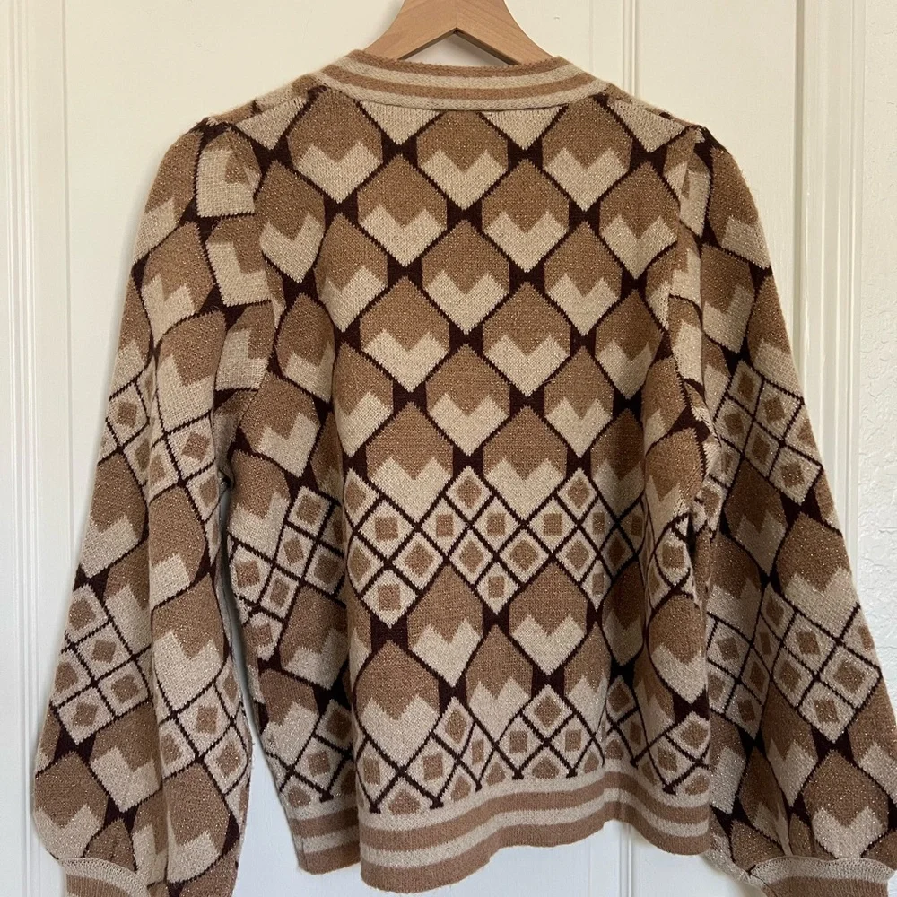JODIFL Geometric Patterned Cardigan | Tan/Brown/White | L - Picture 3 of 15
